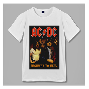 ACDC Highway to Hell交流直流硬摇滚金属乐队宽松印花柔滑T恤衫