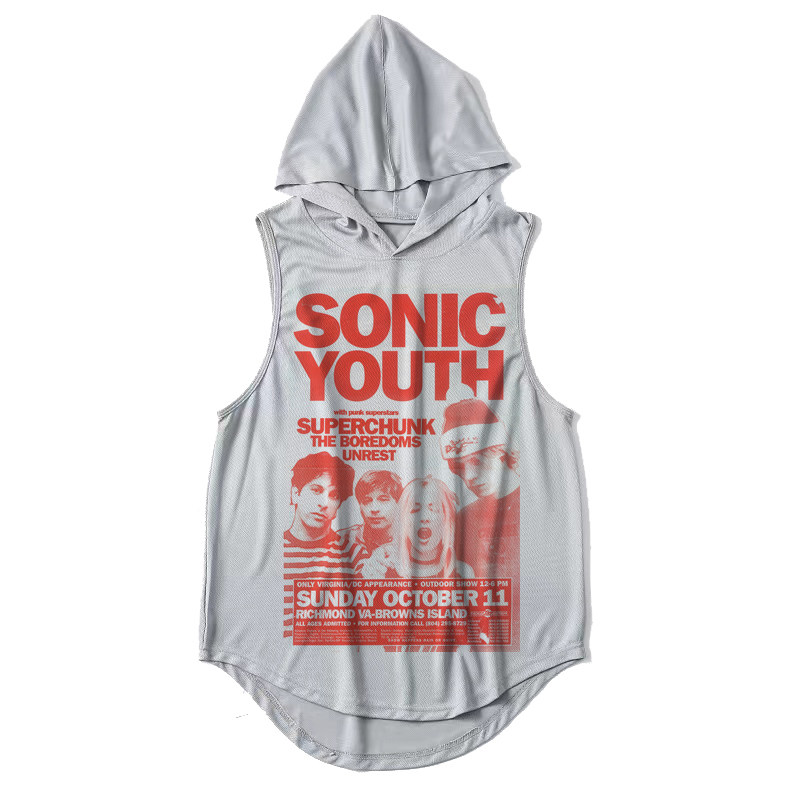 圆下摆连帽子无袖-sonic youth音速青年punk rock坎肩背心跑步