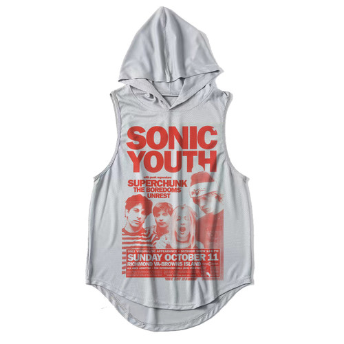 圆下摆连帽子无袖-sonic youth音速青年punk rock坎肩背心跑步