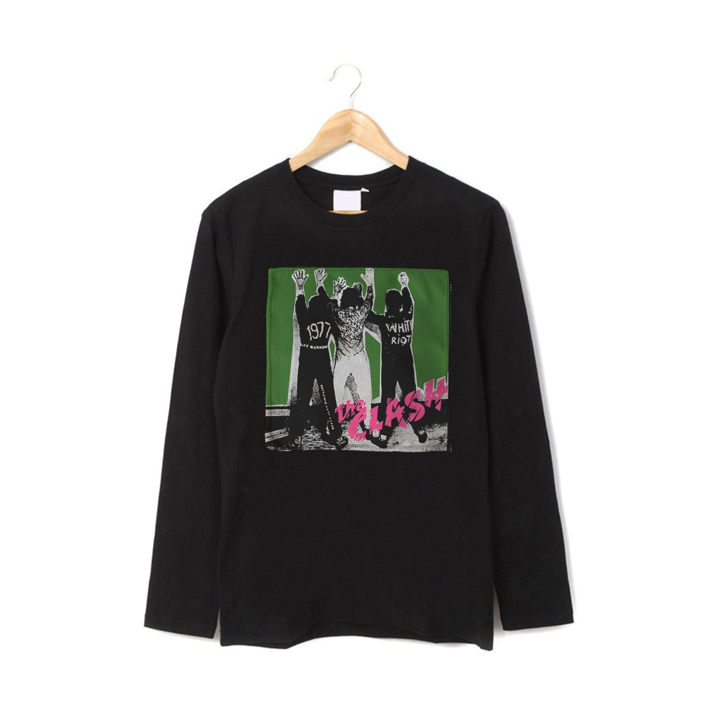 the clash punk冲击朋克摇滚风手工贴布印花纯棉男女长袖T恤卫衣