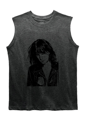 新款黑灰色系 patti smith 朋克风punk 显瘦宽松坎肩背心无袖Tee