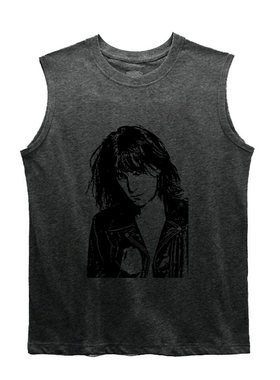 新款黑灰色系 patti smith 朋克风punk 显瘦宽松坎肩背心无袖Tee