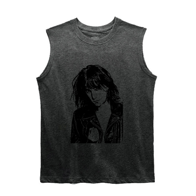 新款黑灰色系 patti smith 朋克风punk 显瘦宽松坎肩背心无袖Tee