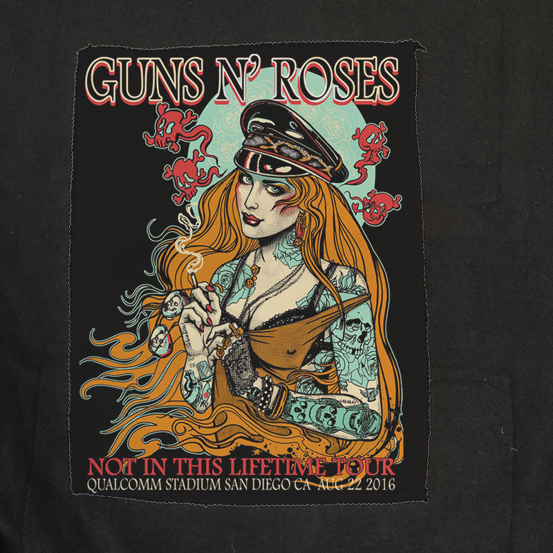 guns n roses 枪花枪炮玫瑰美女印花摇滚桃皮绒布贴包包衣服配件