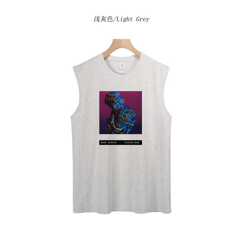 new order joy division后朋克手工拓印设计男女纯棉无袖坎肩T恤