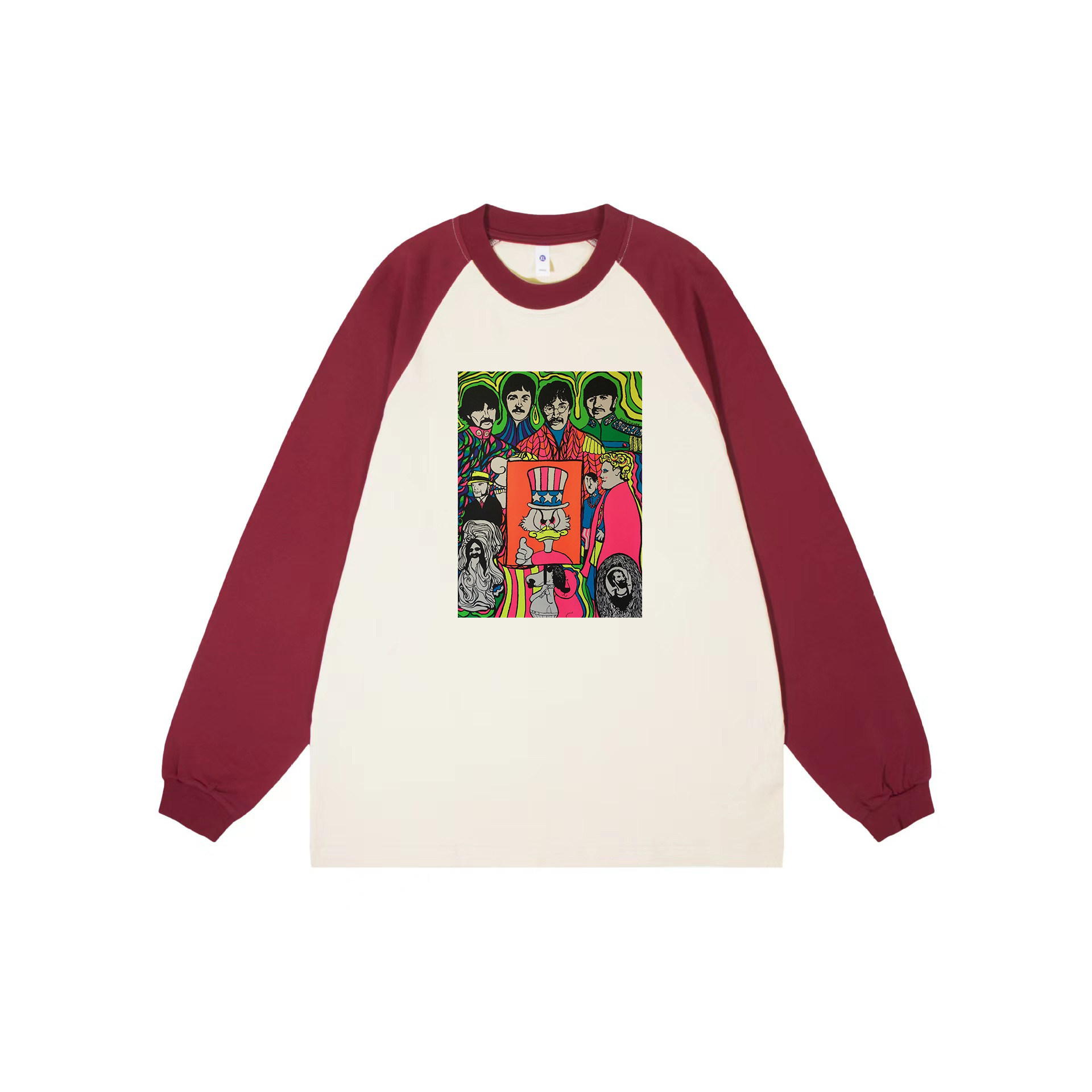 披头士Beatles甲壳虫乐团英伦怀旧重磅纯棉螺纹插肩长袖T恤卫衣