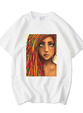 牙买加脏辫摇滚女孩鲍勃马利雷鬼rasta文化复古纯棉短袖T恤衫