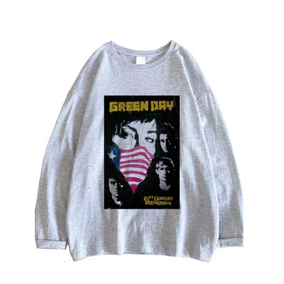 green day 绿日 经典复古朋克喷墨印花punk男女春秋长袖打底T恤