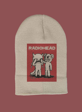 radiohead电台司令手绘文艺风裂纹印花毛线冷帽男女大头围帽子