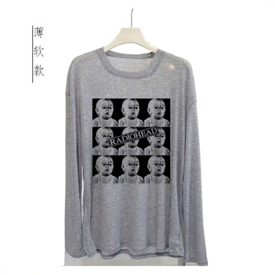 radiohead 电头电台司令喷墨印花薄款男女透气灰色文艺长袖T恤