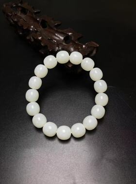 天然新疆和田玉且末料白玉老型珠手串手链直径12/11MM
