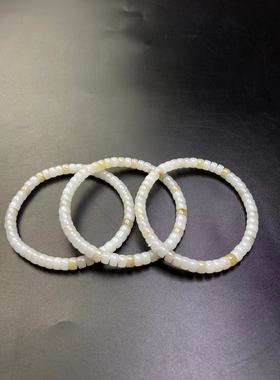 天然新疆羊脂白和田玉白玉手串直切圆片天然糖白手链6mm