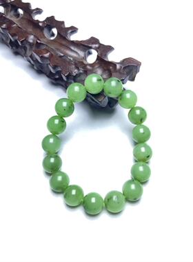 天然新疆和田玉苹果绿碧玉圆珠手串手链直径12MM