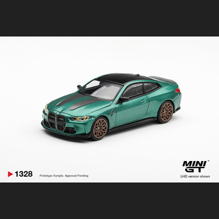 预售1:64 MINIGT#1328 宝马BMW M4 CS 金属曼岛绿 仿真轿跑车模型