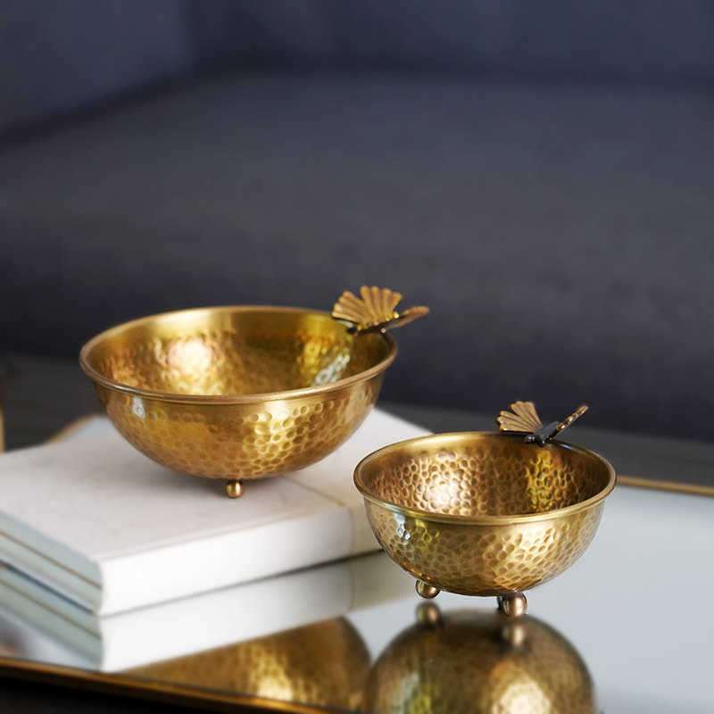 美風進口手工復古黃銅蝴蝶裝飾碗