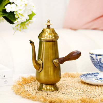 印度进口手工黄铜把手艺术复古镀银茶壶咖啡壶家居用品样板间摆件