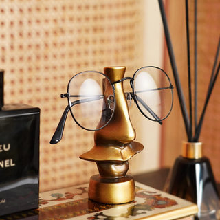 现代创意铜色树脂鼻子造型眼镜架托卧室书桌时尚个性眼镜支架摆件