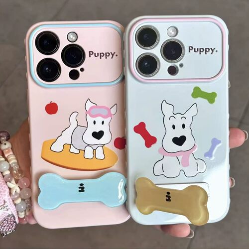 适用苹果17PROMAX马卡龙西高地小狗骨头支架iPhone18防摔手机壳14
