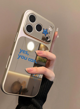 蓝英文适用iPhone17手机壳16/14pro苹果13pro镜面15promax17a