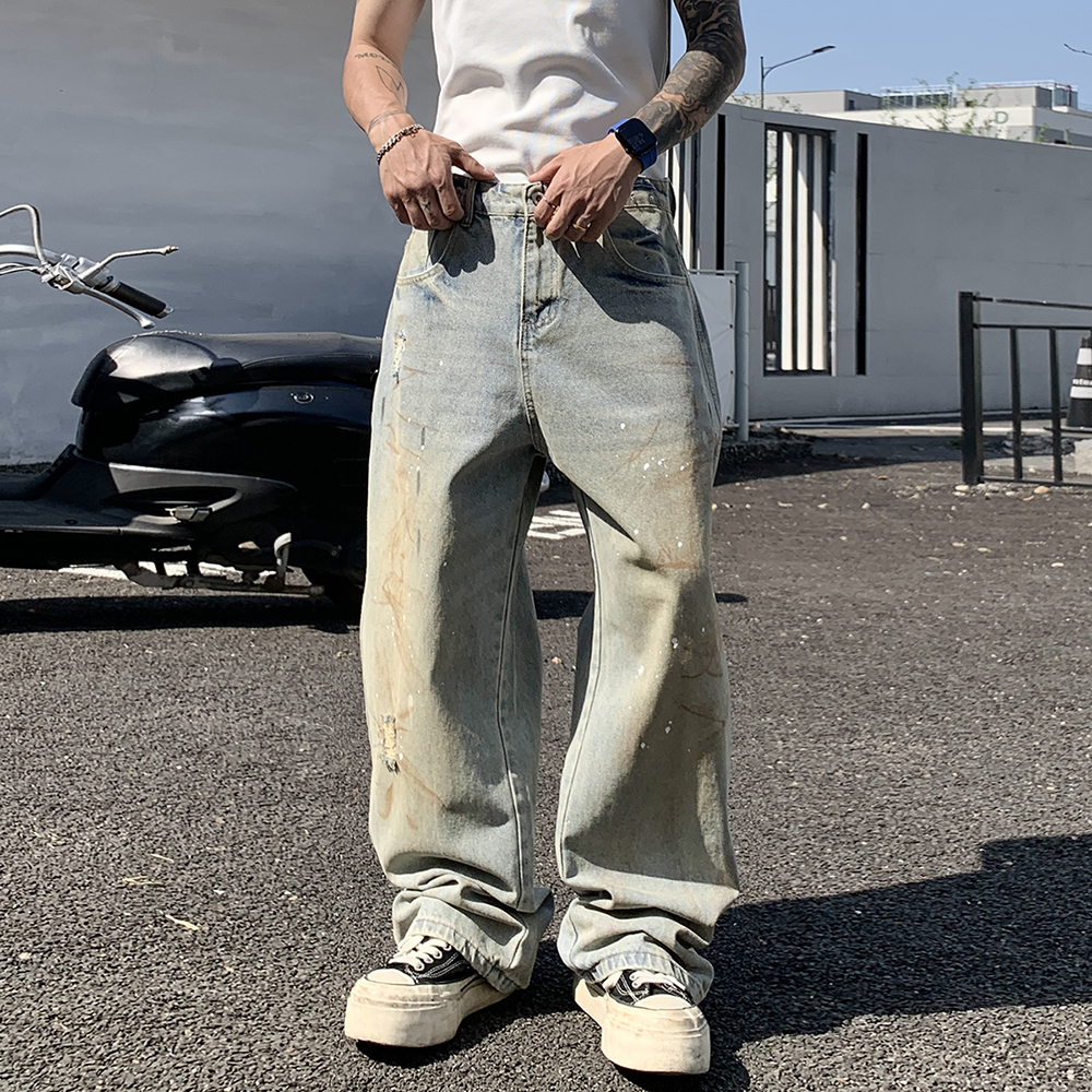 2025新款破洞宽松AC潮款脏脏裤水洗做旧牛仔裤男秋季美式高街长裤