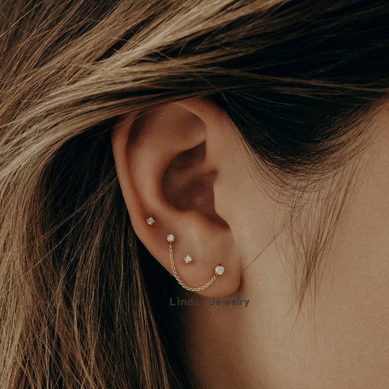 新款防过敏14k注金ins不褪色锆石