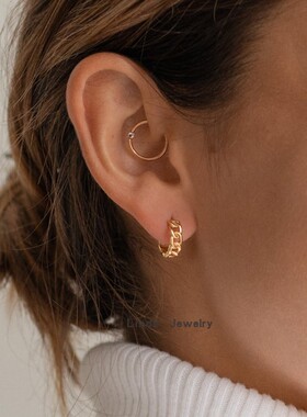 新品ins925纯银链条耳圈女气质极简百搭耳扣防过敏小巧精致耳环