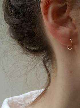 手作气质极简小耳圈女S925纯银切面耳环14K包金耳软骨环防过敏INS