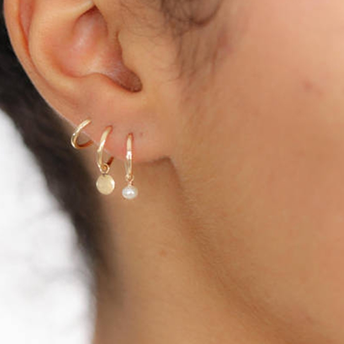 14K包金迷你珍珠圆牌不褪色耳环