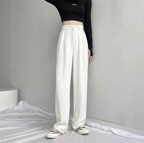 2021 high waist suit pants women's loose straight tube show thin spring and summer drooping mop pants casual white wide leg pants