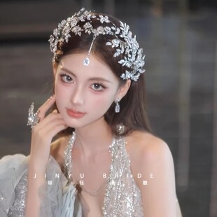 锦鈺新娘超闪水钻锆石皇冠可拆额链婚纱礼服配饰高级感百搭公主冠