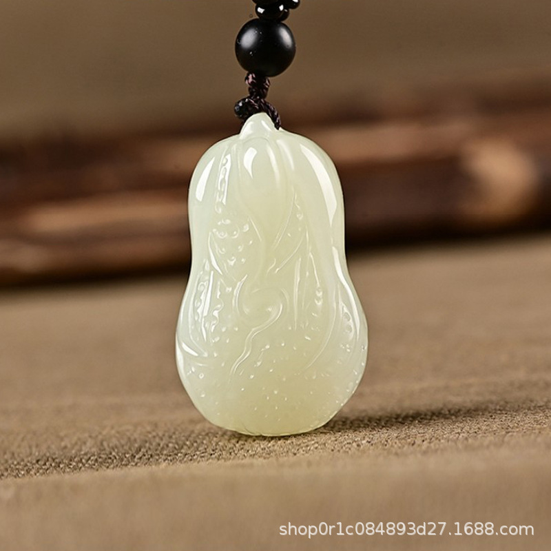 天然新疆和田玉白玉白菜吊坠百财玉坠男女款八方来财玉吊坠玉挂件