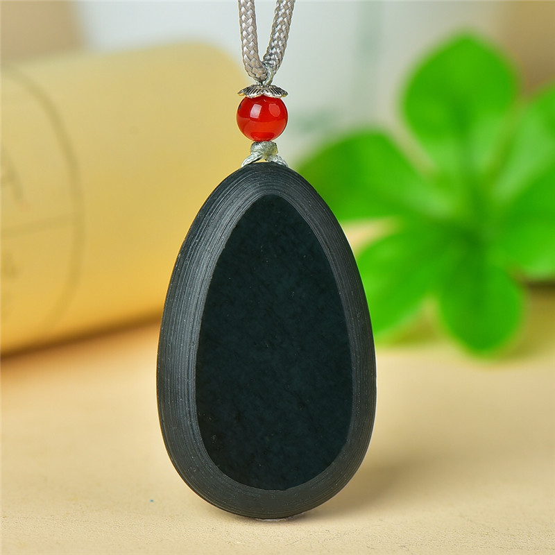 和田玉平安无事牌青玉水滴挂件男女款圆形项链吊坠精美礼物