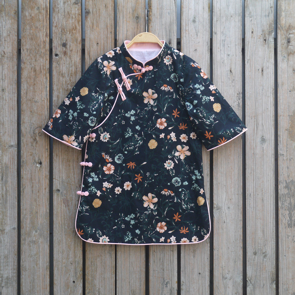 2020秋季女童旗袍连衣裙宝宝汉服民国风生日礼服手工盘扣长袖碎花