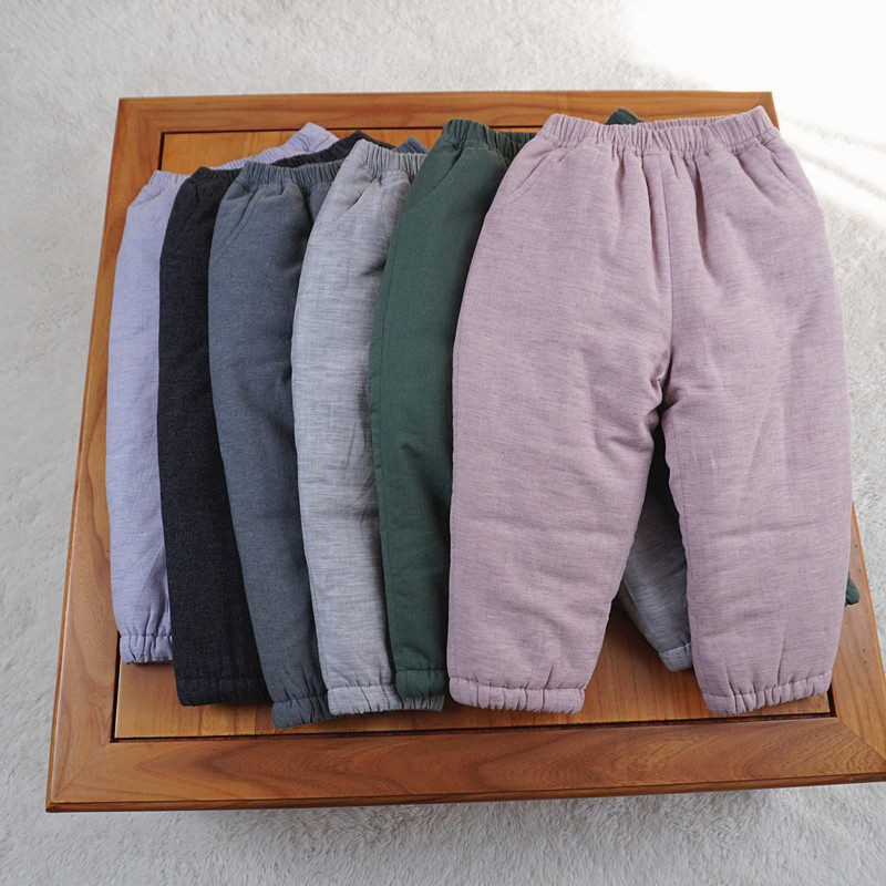 男宝女宝冬季唐装夹棉灯笼裤加厚保暖裤儿童复古直通休闲裤棉裤