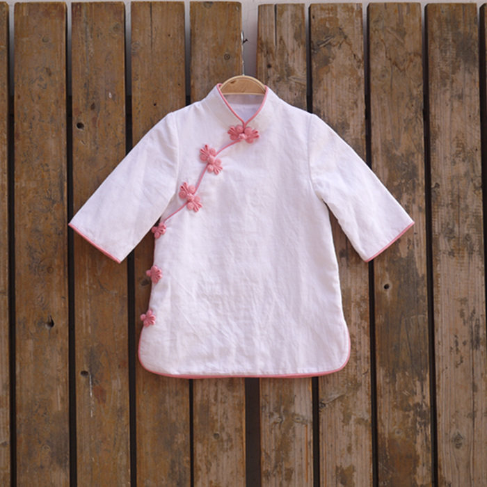 春女童长袖旗袍裙原创新中式连衣裙棉麻唐装旗袍礼服宝宝春款裙装