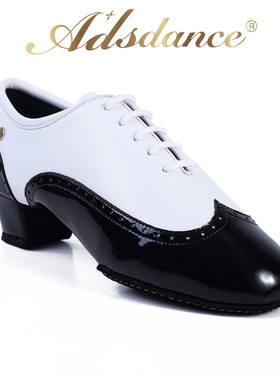 ADS男拉丁舞鞋成人专业软底恰恰牛皮漆皮伦巴黑色白色 比赛演出鞋