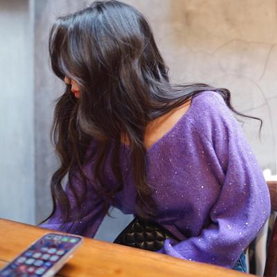 2025秋冬新款紫色V领毛针织衫