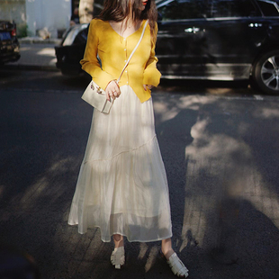 2026春夏假风白色ins纱裙通勤设计感斜边伞裙小众ins仙气半身长裙