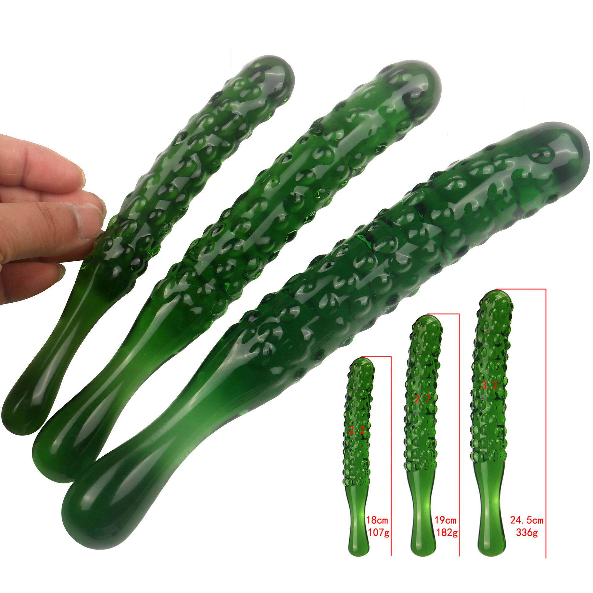 玻璃搅拌棒玻璃绿色黄瓜水果按摩棒耐高温精美器具背部解压穴位棒