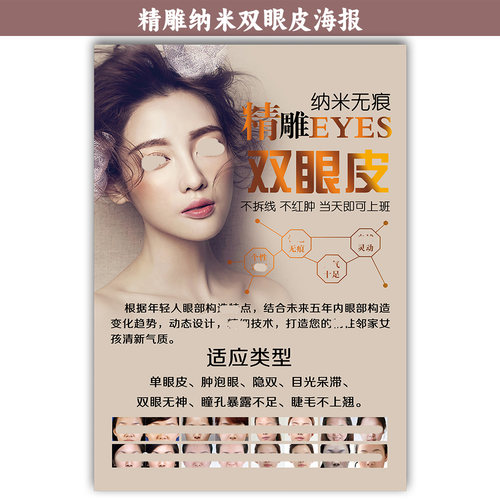 纳米双眼皮海报美容图片宣传贴纸装饰挂画KT板设计制作打印设计图