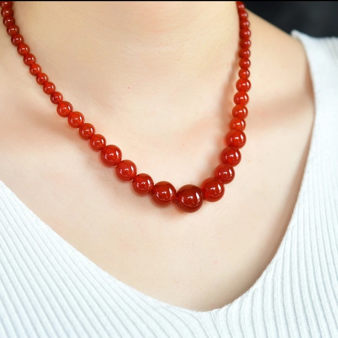 特价！天然红玛瑙短款项链 大小渐变 送女朋友妈妈母亲节生日礼物