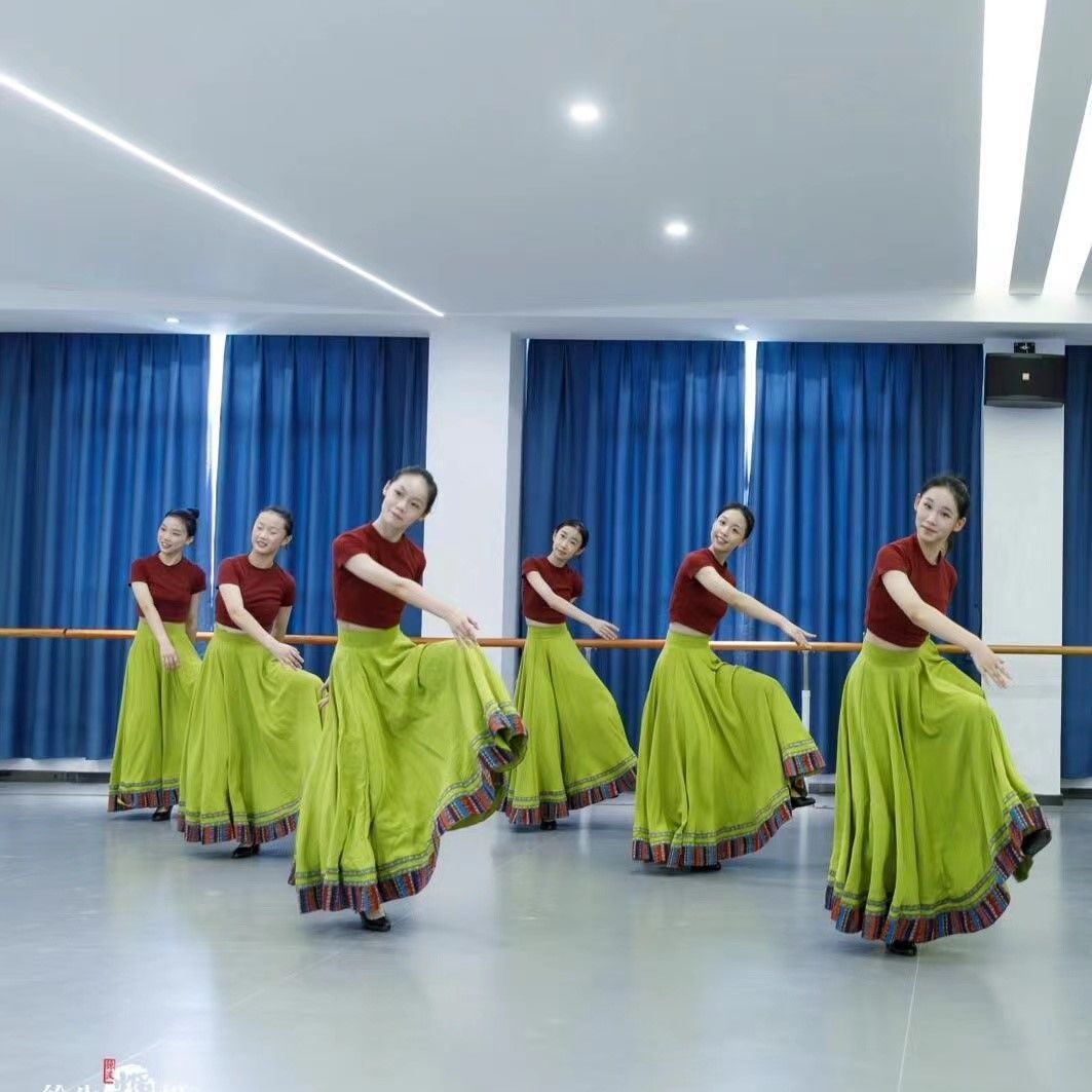 藏族舞蹈服装女练习裙大摆演出服表演民族民间舞半身长裙广场服装