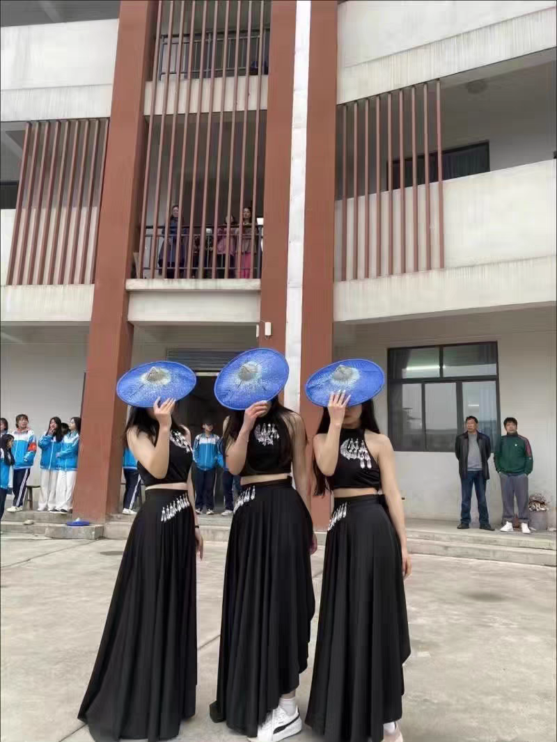 傣族舞蹈服装现代大摆裙黑色开叉花腰练功裙表演儿童女艺考演出服