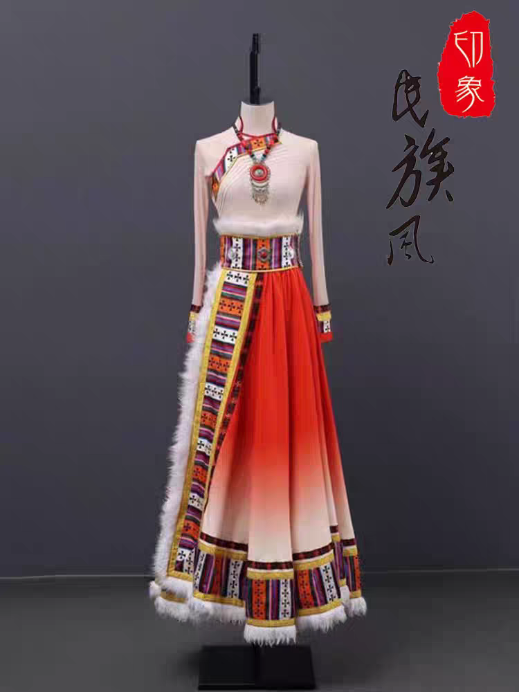 藏族舞蹈演出服装女成人民族风半身裙藏式艺考比赛练习大摆裙新款