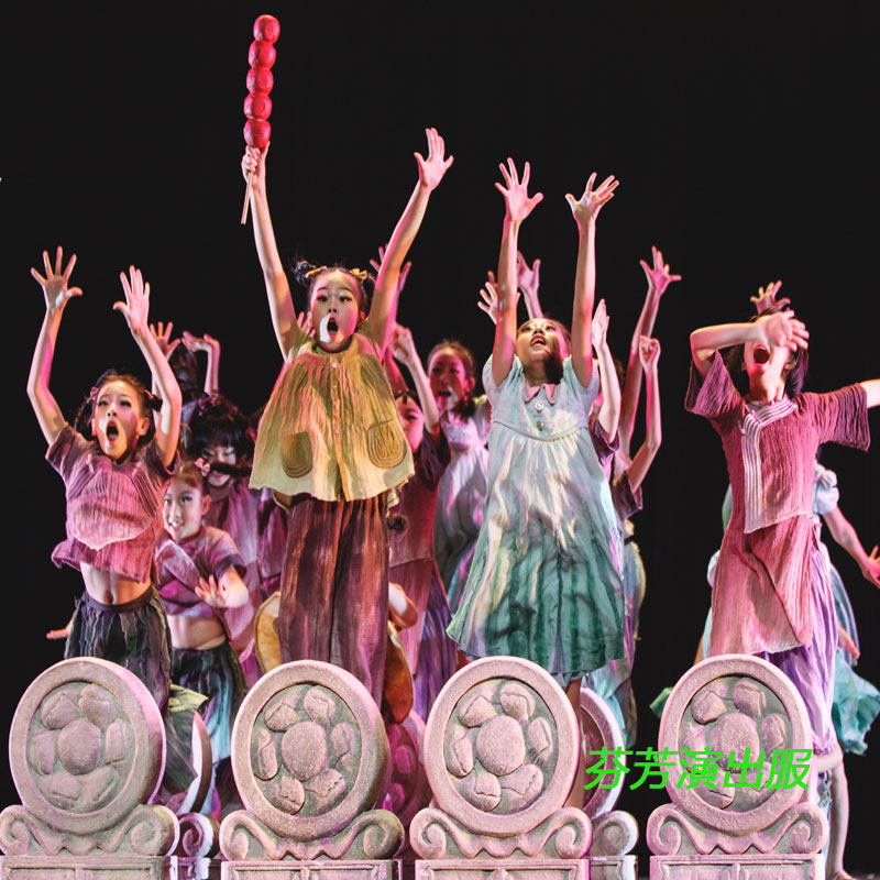 第九届小荷风采姥姥说舞蹈儿童演出服道具村姑棉麻民国舞表演服装