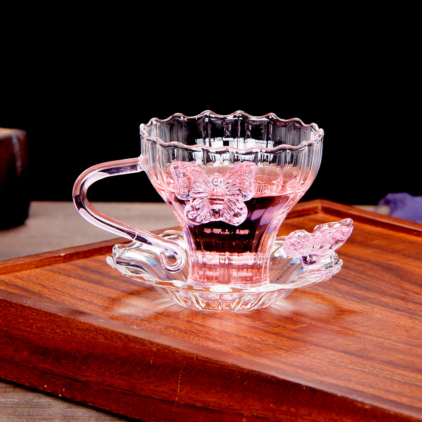 耐高温茶具玻璃杯带碟咖啡杯子