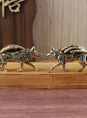 机械盔甲狼黄铜工艺品摆件创意桌面装饰金属动物摆件复古风家居饰