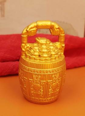 新款一桶金摆件中式小水桶聚宝盆家用客厅装饰品复古元宝摆件