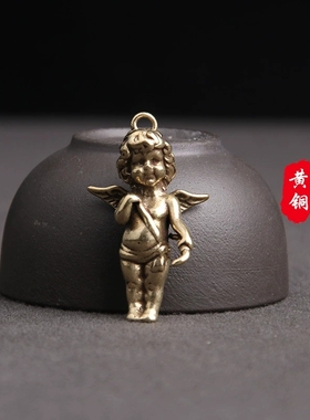 黄铜爱神丘比特情侣钥匙扣挂件欧美风希腊神话天使吊坠小铜器