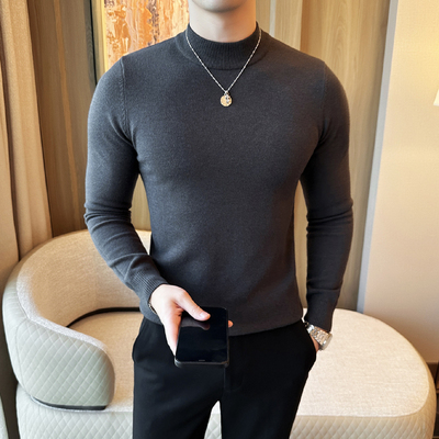 高品质男士毛衣秋冬季新款圆领修身商务男款打底针织衫内搭半高领